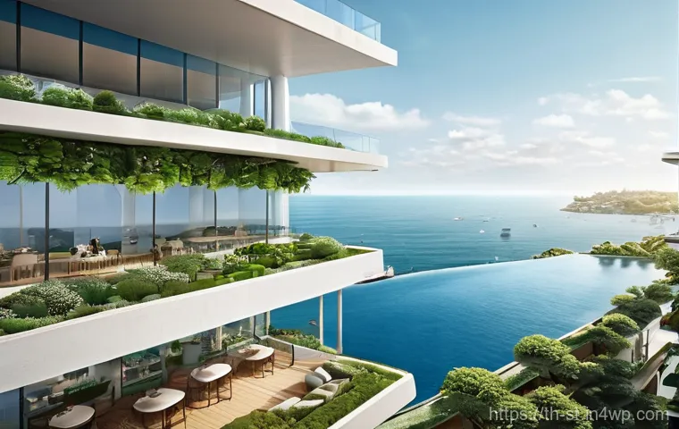해상 거주 플랫폼의 공간 활용 사례 - **A Multi-Layered Floating City Oasis:** A breathtaking, futuristic floating city, designed with mul...