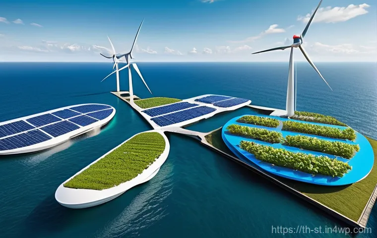 해상 거주 플랫폼의 공간 활용 사례 - **A Multi-Layered Floating City Oasis:** A breathtaking, futuristic floating city, designed with mul...