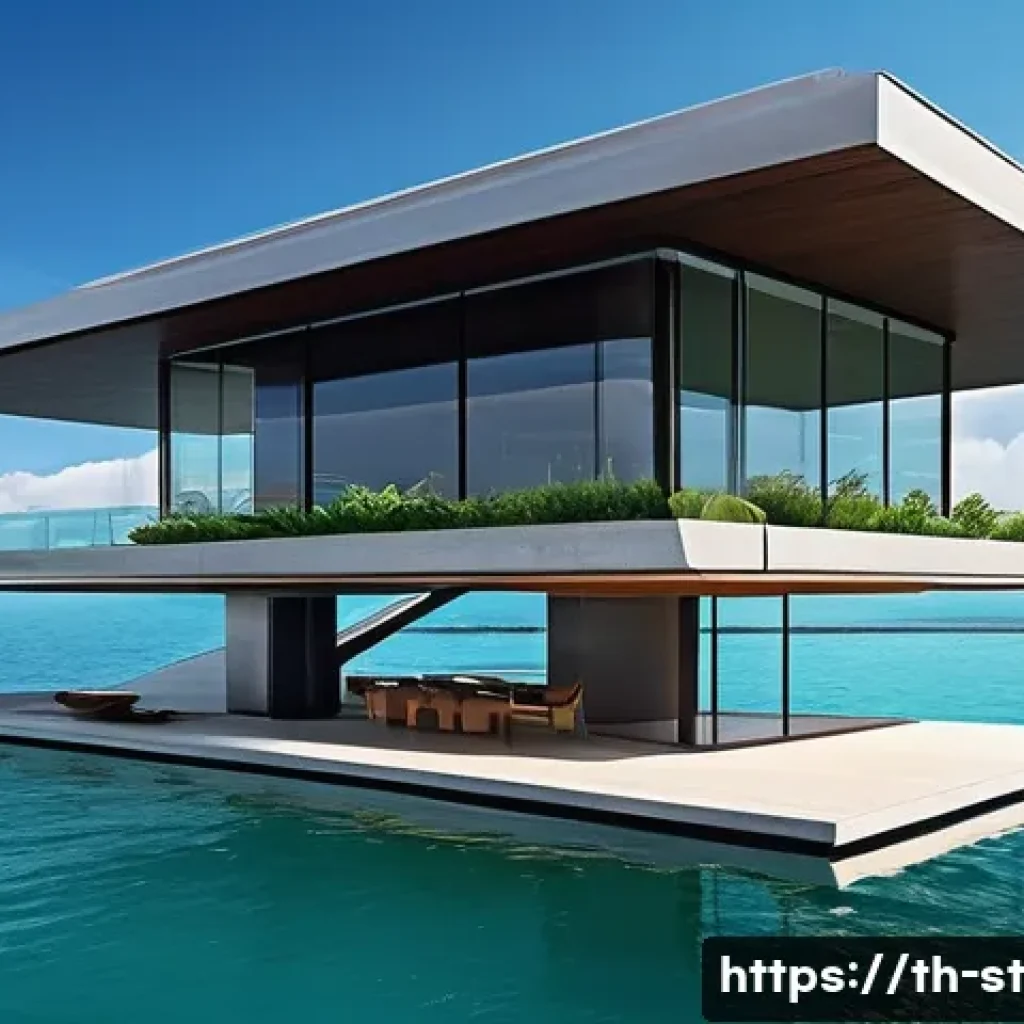 해상 거주 플랫폼의 법적 규제 분석 - **Prompt: "A sleek, modern floating residence, designed with minimalist Thai architectural influence...