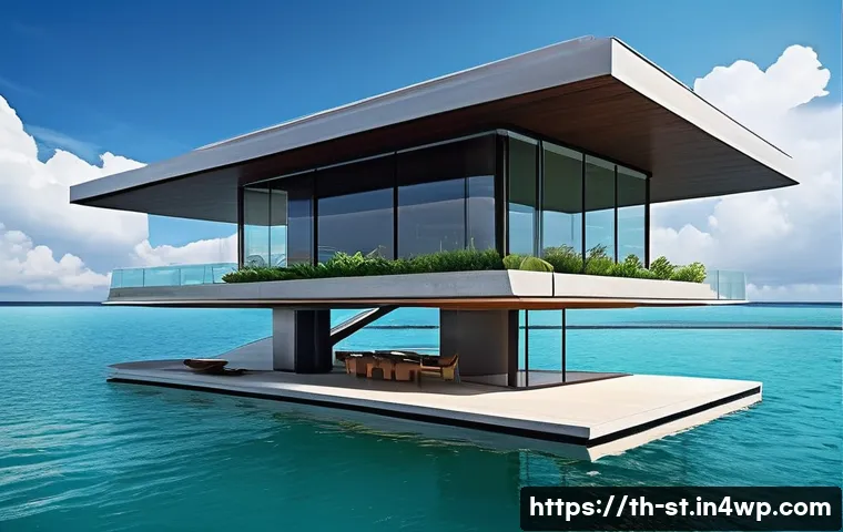 해상 거주 플랫폼의 법적 규제 분석 - **Prompt: "A sleek, modern floating residence, designed with minimalist Thai architectural influence...