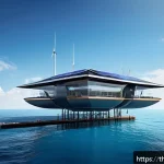 Home 19 해상 거주 플랫폼의 시장 진입 전략 - A futuristic floating residential platform in the middle of the ocean during daytime, showcasing adv...