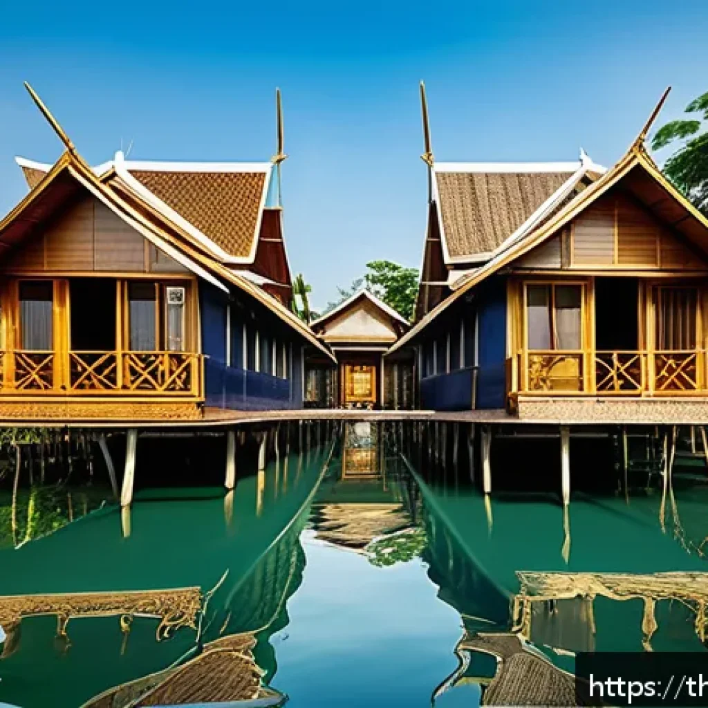해상 거주 플랫폼의 시민 참여 모델 - A vibrant floating community in Thailand on a sunny day, featuring eco-friendly floating houses made...