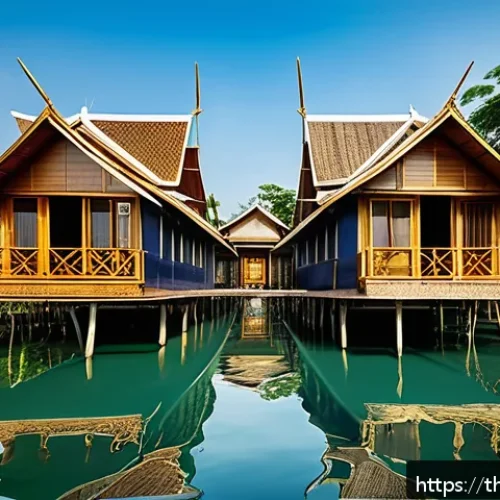Home 30 해상 거주 플랫폼의 시민 참여 모델 - A vibrant floating community in Thailand on a sunny day, featuring eco-friendly floating houses made...